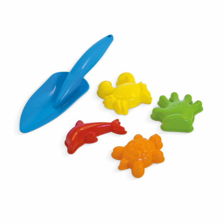 Formičky na písek 4ks + modrá lopatka - set (103)